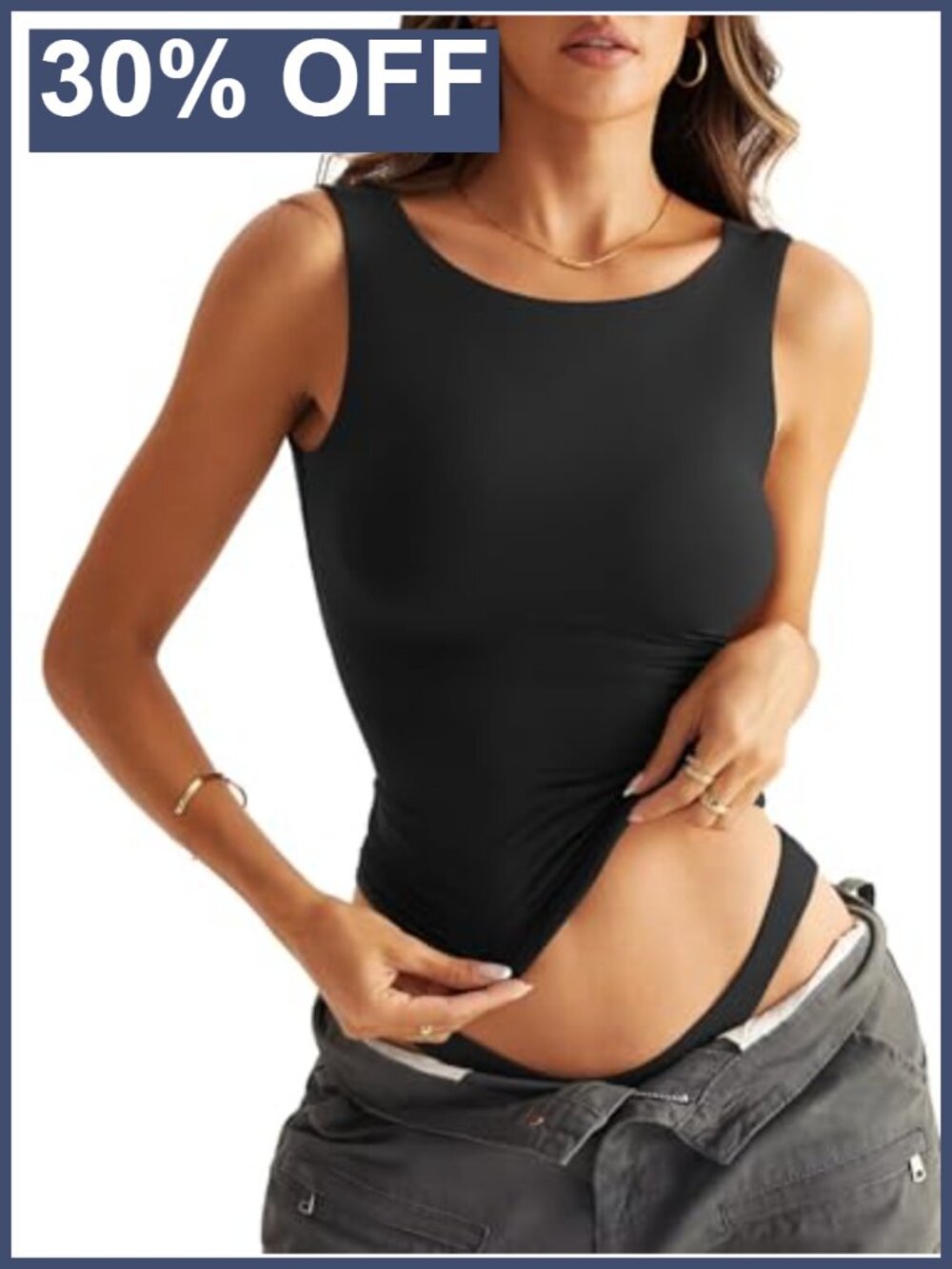 Womens Double Lined Tank Top Sleeveless Boat Neck Backless Fitted Camisole